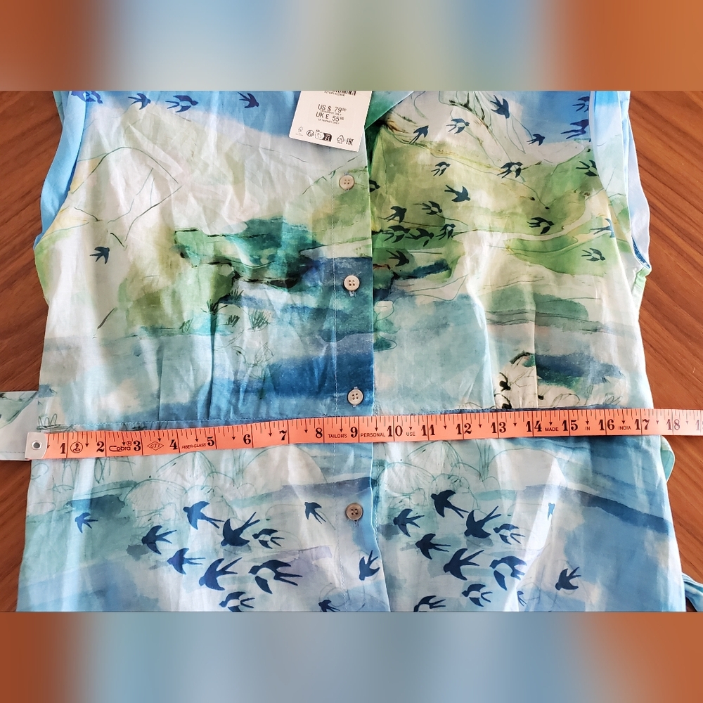 Zara Japanese Nature Watercolor Bird Print belted Midi Shirt Dress NWT 2183/014 - Picture 6 of 11